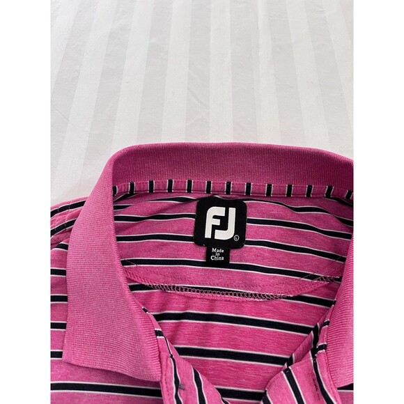 Footjoy FJ Polo Golf Shirt Size Men’s 2XL.  Pink Black Strip Wellsville CC Logo - Picture 3 of 7